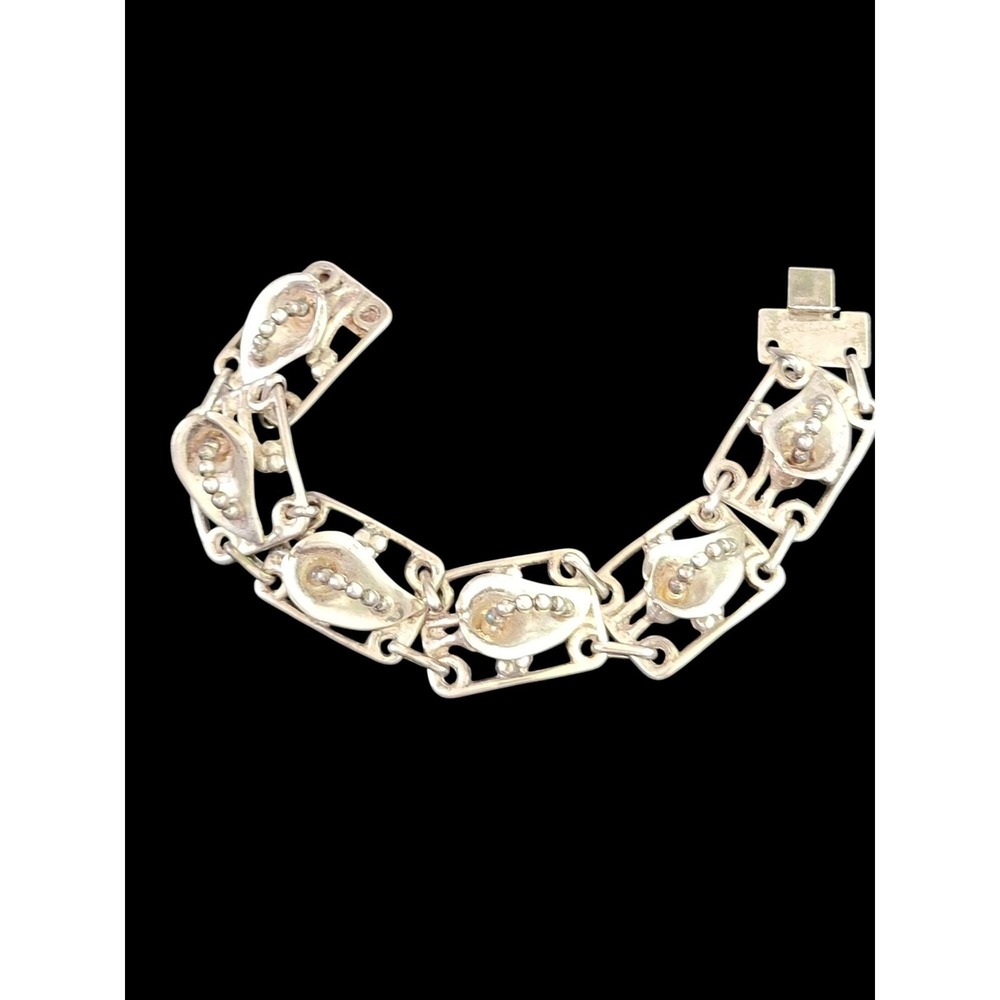 Vintage 1940s Sterling Silver Calla Lily Panel Link Bracelet 38.7g 7 Inch